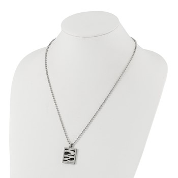 Stainless Steel & Black IP-plated Lasercut CZ Dog Tag Necklace — alternate view