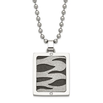 Stainless Steel & Black IP-plated Lasercut CZ Dog Tag Necklace