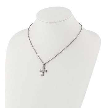 Stainless Steel Polished CZ Cross Necklace — alternate view