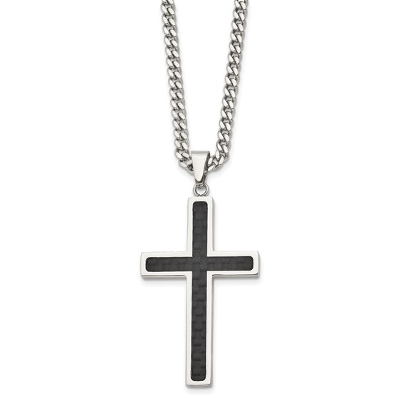 Stainless Steel Black Carbon Fiber Inlay Cross 24 Stainless Steel Black Carbon Fiber Inlay Cross 24
