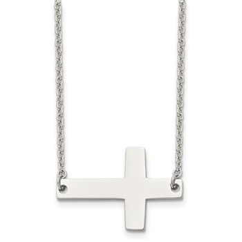 Chisel Stainless Steel Polished Sideways Cross on a 21 inch Cable Chain Necklace