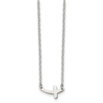 Chisel Stainless Steel Polished Sideways Cross on an 18 inch Cable Chain Necklace
