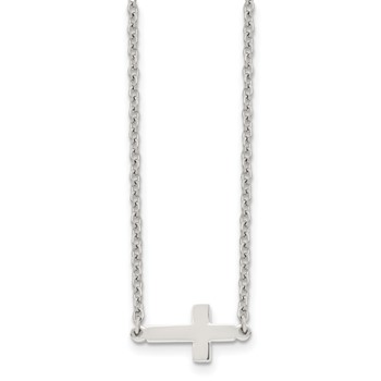 Chisel Stainless Steel Polished Sideways Cross on an 18 inch Cable Chain Necklace