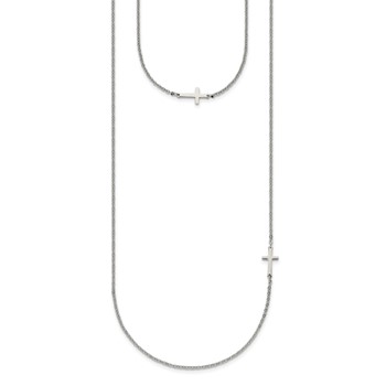 Chisel Stainless Steel Polished Layered Sideways Cross on an 18 inch Cable Chain Necklace