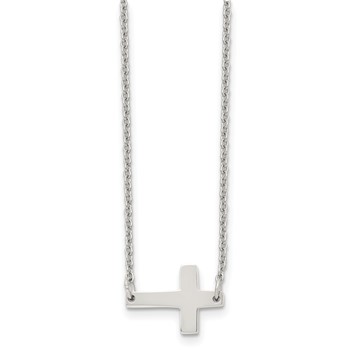 Chisel Stainless Steel Polished Sideways Cross on a 16 inch Cable Chain Necklace