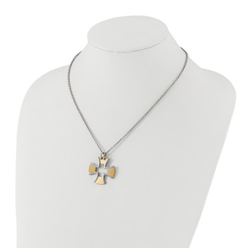 Stainless Steel & Yellow IP-plated Polished & Satin Cross Necklace — alternate view