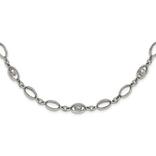 Image of Stainless Steel Polished Oval Link w/ Moveable Ball w/ 1.5in ext. Necklace