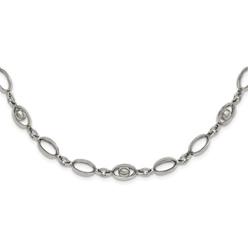 Stainless Steel Polished Oval Link w/ Moveable Ball w/ 1.5in ext. Necklace