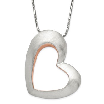 Stainless Steel Brushed & Pink IP-plated Heart Necklace