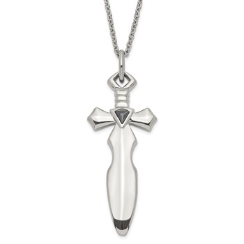 Stainless Steel Black CZ Sword Necklace