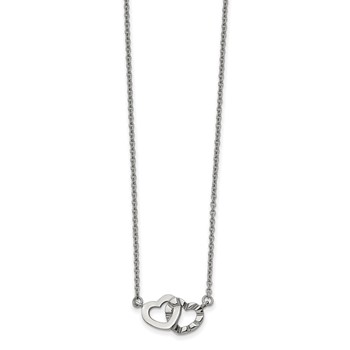 Chisel Stainless Steel Polished and Textured Interlocking Hearts on an 18 inch Cable Chain Necklace
