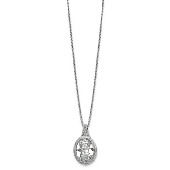 Chisel Stainless Steel Brushed and Polished Crystal Oval Pendant on an 18 inch Cable Chain Necklace — alternate view