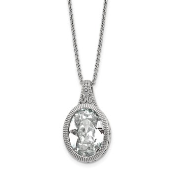 Chisel Stainless Steel Brushed and Polished Crystal Oval Pendant on an 18 inch Cable Chain Necklace
