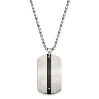 Chisel Stainless Steel Polished Black IP-plated with CZ Eagle Reversible Dog Tag on a 22 inch Ball Chain Necklace
