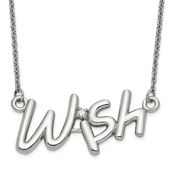 Stainless Steel Polished CZ Wish Necklace