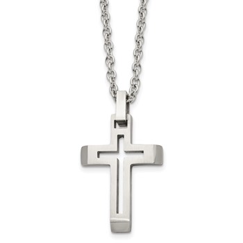 Chisel Stainless Steel Brushed and Polished Cut-out Cross Pendant on a 20 inch Cable Chain Necklace