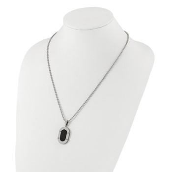 Stainless Steel Polished Black Carbon Fiber Inlay Oval Necklace — alternate view