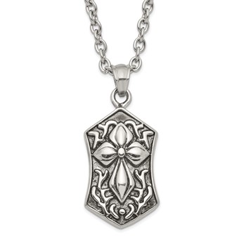 Stainless Steel Polished and Antiqued Cross Necklace