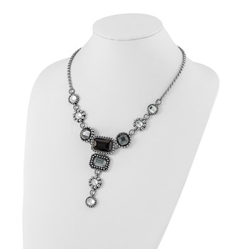 Stainless Steel Polished/Antiqued Fancy Glass Beads w/2in ext. Necklace — alternate view