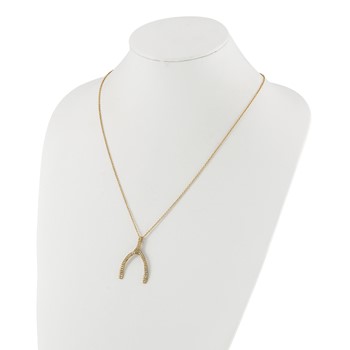 Stainless Steel Polished Yellow PVD-plated Crystal Wishbone Necklace — alternate view