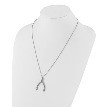 Stainless Steel Polished Crystal Wishbone Necklace — alternate view