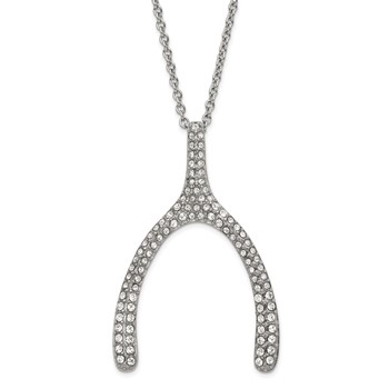 Stainless Steel Polished Crystal Wishbone Necklace
