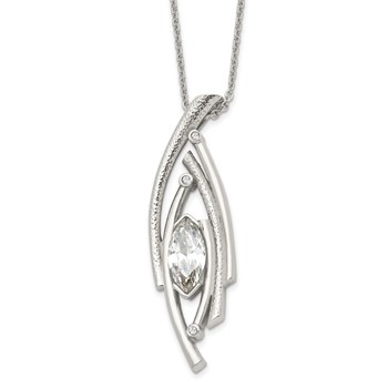 Stainless Steel Polished and Textured w/CZ 24in w/2in ext Necklace