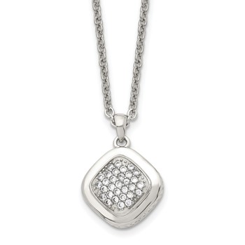 Stainless Steel Polished w/CZ Square 18in w/2in ext Necklace