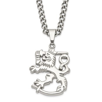 Stainless Steel Polished Lion w/ 2in ext. Necklace
