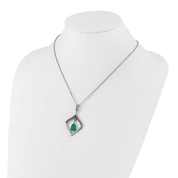 Stainless Steel Polished & Antiqued Synthetic Dyed Jade & CZ w/2in ext. Necklace — alternate view