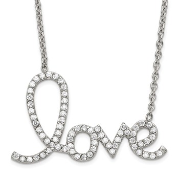 Stainless Steel Polished CZ Love Necklace