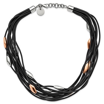 Stainless Steel Polished Pink IP-plated Black Rubber w/1in. ext. Necklace — alternate view