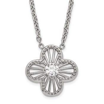 Stainless Steel Polished CZ Flower Necklace