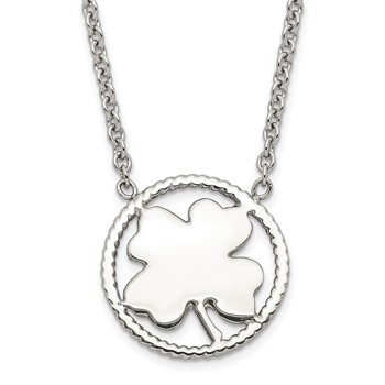 Stainless Steel Polished Four Leaf Clover Necklace
