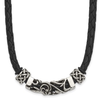 Chisel Stainless Steel Black Leather with Antiqued Beads 19.75 inch Necklace