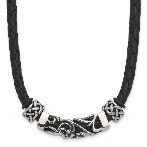 Jaclyn Silver Bead & Black Rope Necklace in Silver & Black by Jewelry  Accessories