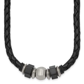 Chisel Stainless Steel Brushed Black IP-plated Leather and Rubber 19.25 inch Necklace