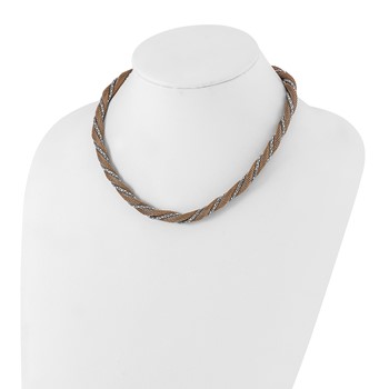 Stainless Steel Polished Rose IP-plated Twisted Mesh Necklace — alternate view