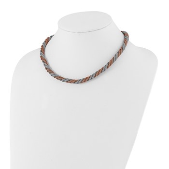 Stainless Steel Polished Rose IP-plated Twisted Mesh Necklace — alternate view