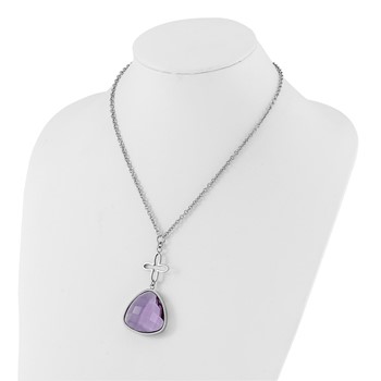 Stainless Steel Polished Purple Glass Flower Necklace — alternate view