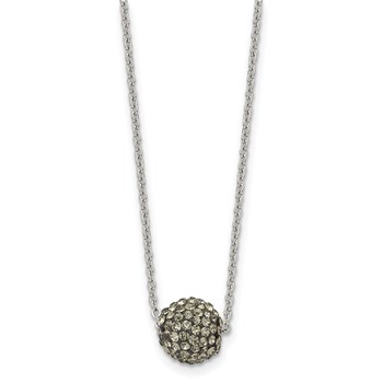 Stainless Steel Polished Black Enamel w/Crystals 16in w/2in ext Necklace