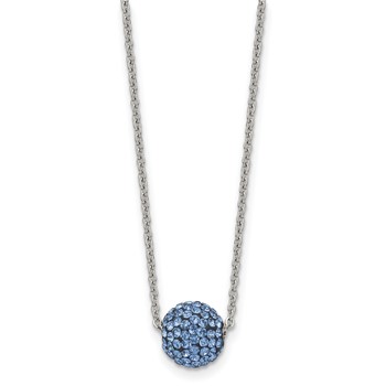 Stainless Steel Polished Blue Enamel w/Crystals 16in w/2in ext Necklace