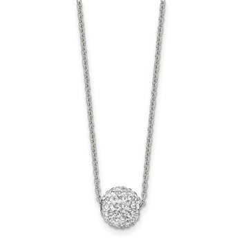Stainless Steel Polished White Enamel w/Crystals 16in w/2in ext Necklace