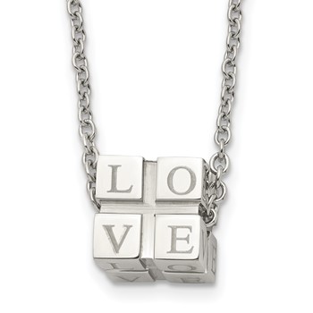 Chisel Stainless Steel Polished LOVE Blocks on a 18.5 inch Cable Chain Necklace