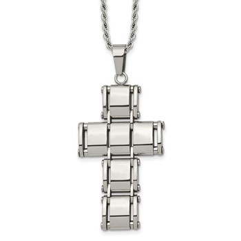 Chisel Stainless Steel Polished Moveable Cross 22 inch Rope Chain Necklace