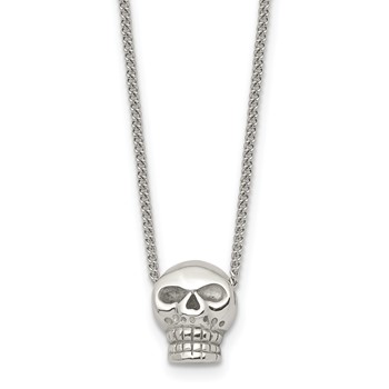Stainless Steel Polished Skull 16in Necklace