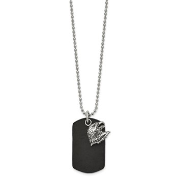 Chisel Stainless Steel Polished and Antiqued Eagle Leather Dog Tag on a 22 inch Ball Chain Necklace — alternate view