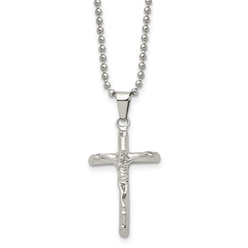 Chisel Stainless Steel Polished Crucifix Pendant on a 20 inch Ball Chain Necklace