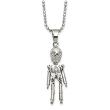 Chisel Stainless Steel Polished Moveable Skeleton Pendant on a 22 inch Ball Chain Necklace