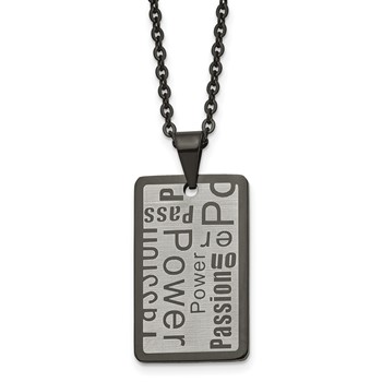 Chisel Stainless Steel Brushed and Polished Black IP-plated Power and Passion Pendant on a 22 inch Cable Chain Necklace